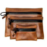 Ships in 2-4 Weeks: Project Horween Whiskey Cavalier Leather x TexWax™ Autumn Plaid Wax Canvas 3 Pouch Bundle