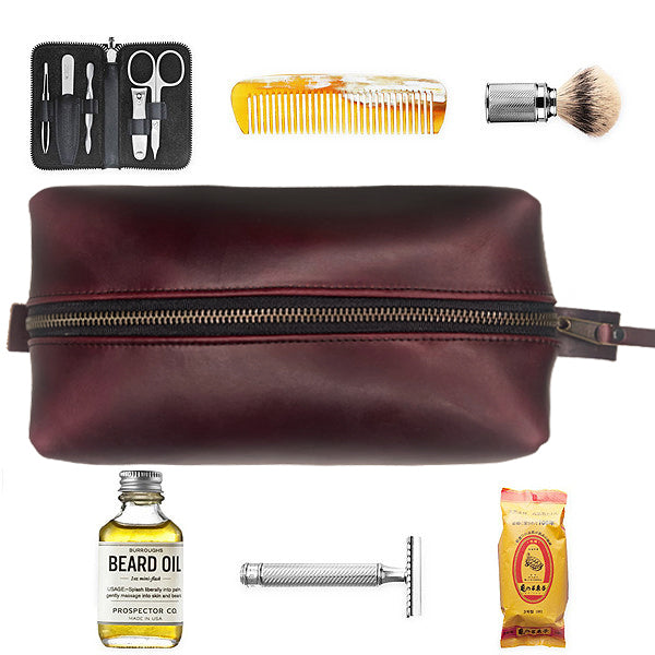 Dopp Kit / Horween Oxblood Chromexel® Leather x  Japanese Train Conductor Denim / Ships in 6-10 Weeks