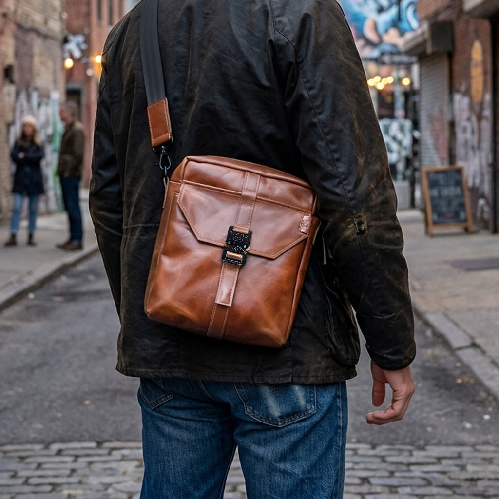 Defender DayTripper / Horween Cavalier Whiskey Leather x TexWax™ Autumn Plaid Wax Canvas / Low Stock