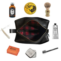 Dopp Kit / Horween Essex Rookery Leather x Buffalo Plaid Wax Canvas / Ships in 6-10 Weeks