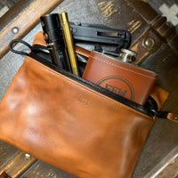 Ships in 2-4 Weeks: Project Horween Whiskey Cavalier Leather x TexWax™ Autumn Plaid Wax Canvas 3 Pouch Bundle