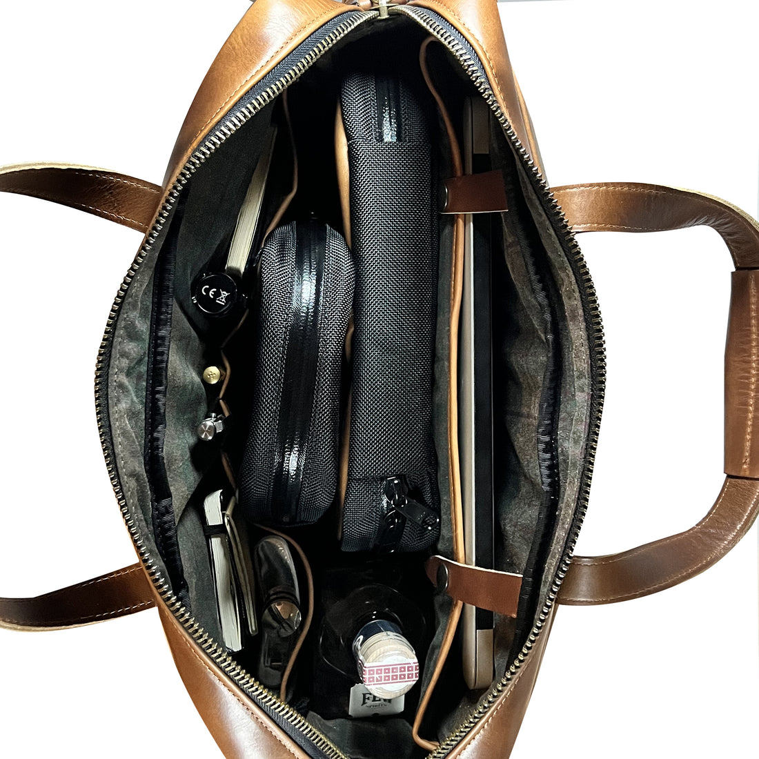 Defender Briefcase / Horween Whiskey Cavalier Leather Strap Limited Edition / TexWax™ Autumn Plaid Lining Bundle / Ships in 4-6 Weeks