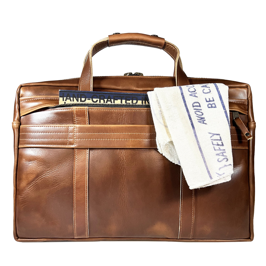 Defender Briefcase / Horween Whiskey Cavalier Leather Strap Limited Edition / TexWax™ Autumn Plaid Lining Bundle / Ships in 4-6 Weeks